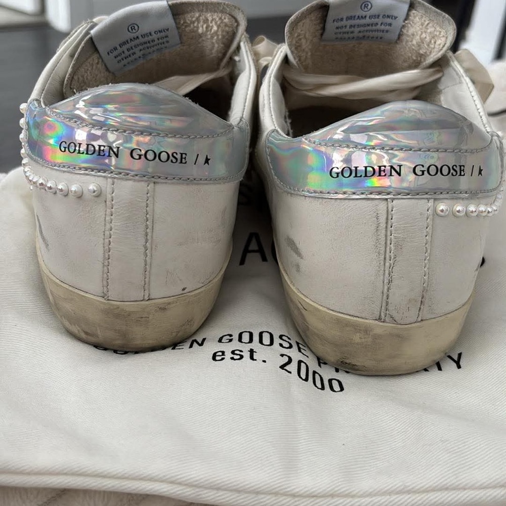 Golden Goose White Pearl-Embellished Superstar Sneaker with Iridescent Heel - Picture 5 of 7